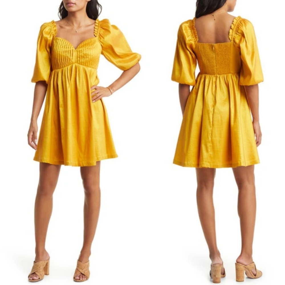 Vici Golden Puff Sleeve Mini Dress